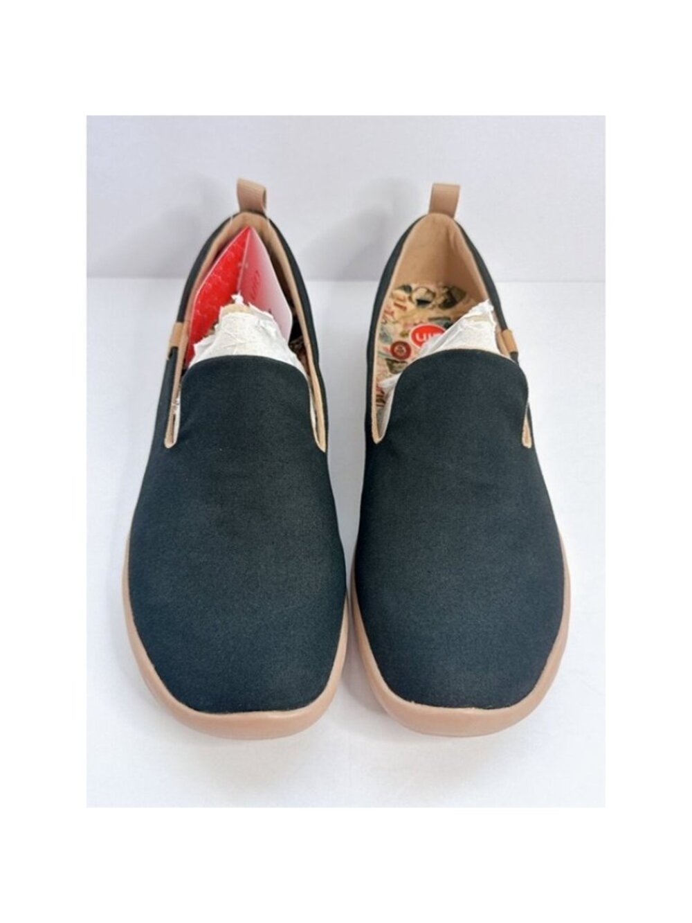 UIN Canvas Barcelona Canvas Black Slip-On Shoes Art Travel Flat Womens Size 10.5